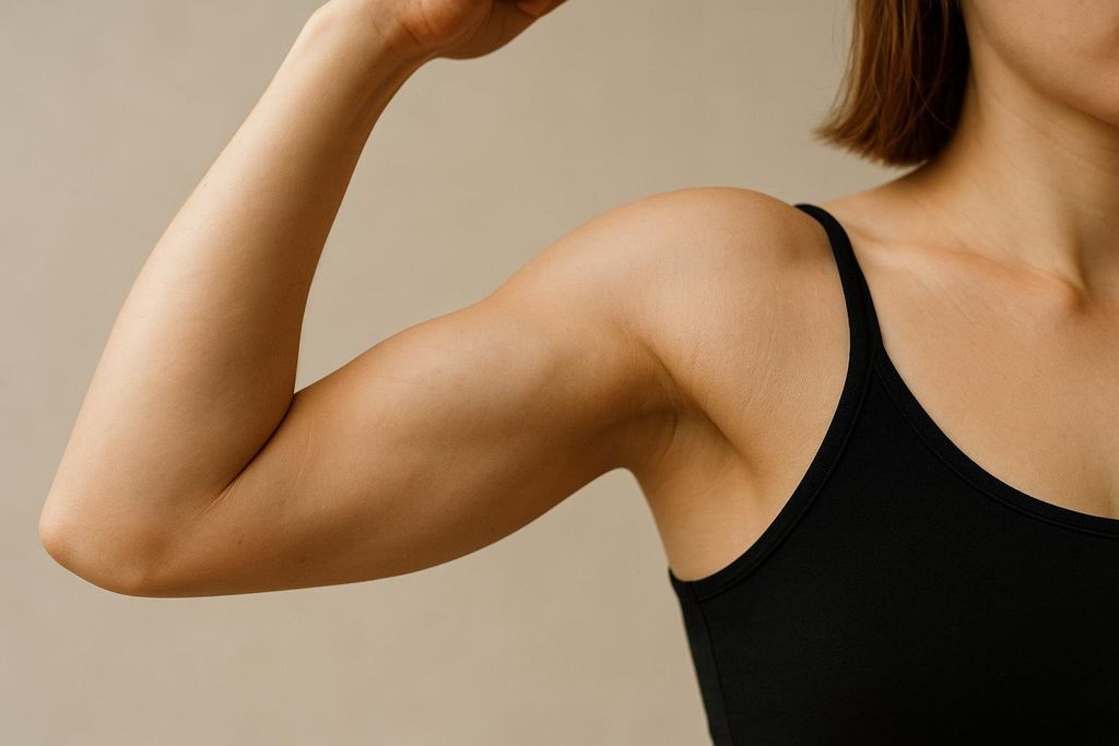 Close up of an arm flexing a bicep muscle.