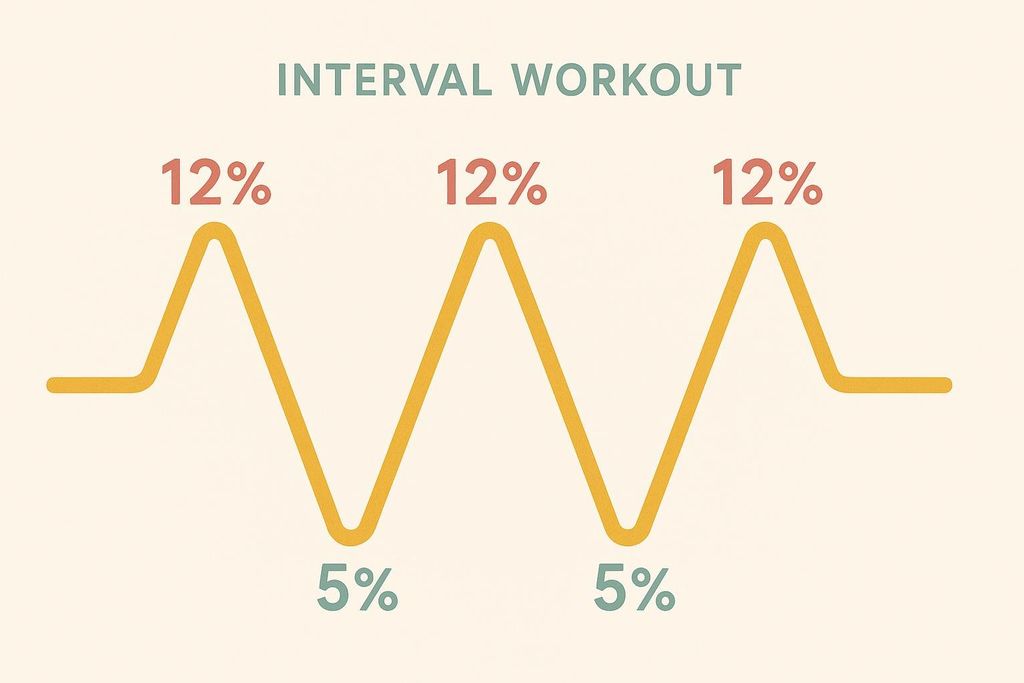 Interval chart alternating between 12 percent and 5 percent incline