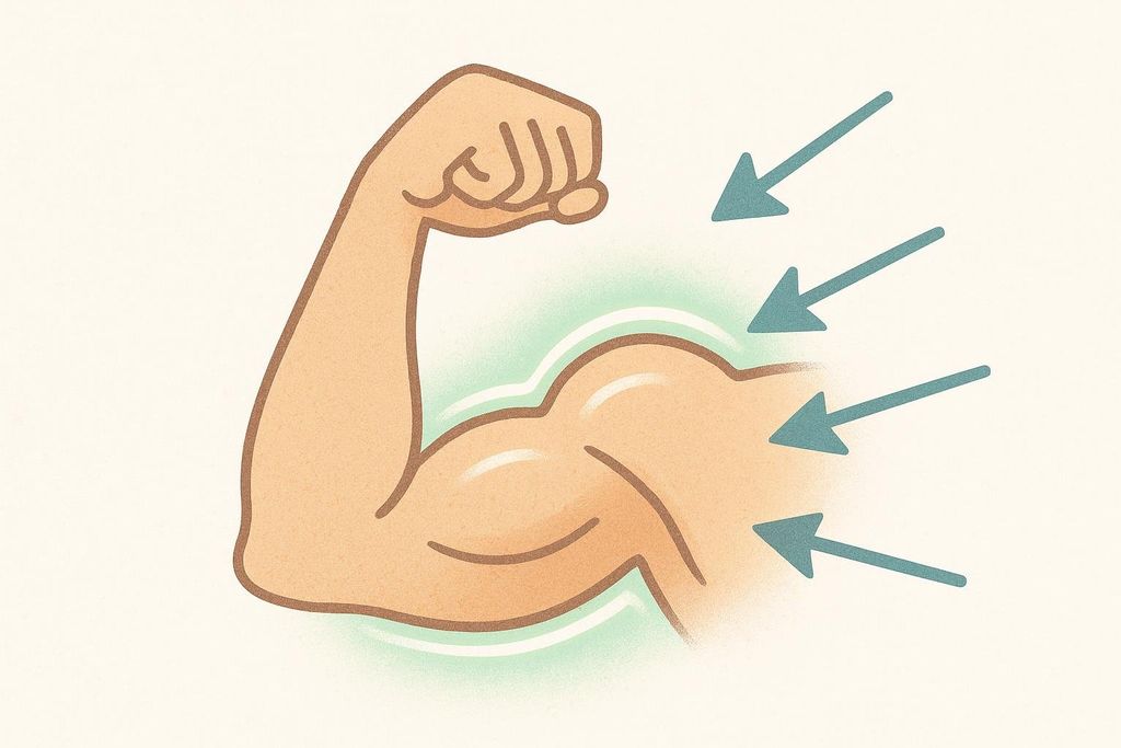 Illustration of a glowing bicep deflecting arrows, symbolizing muscle preservation.