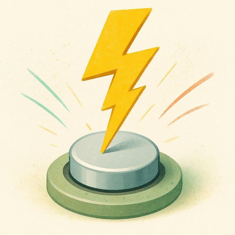 Stylized lightning bolt striking a push-button