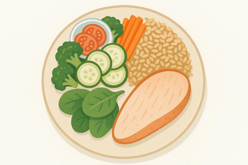 Stylized illustration of a healthy plate with balanced food portions, representing good cardiometabolic health.