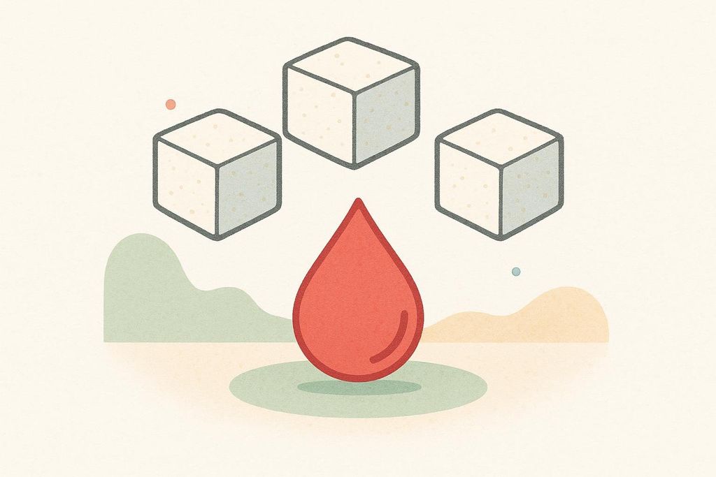 Illustration of sugar cubes hovering over a blood drop