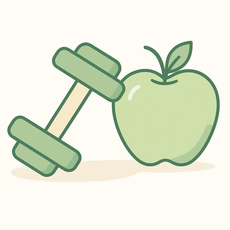 Minimalist dumbbell and apple icon.