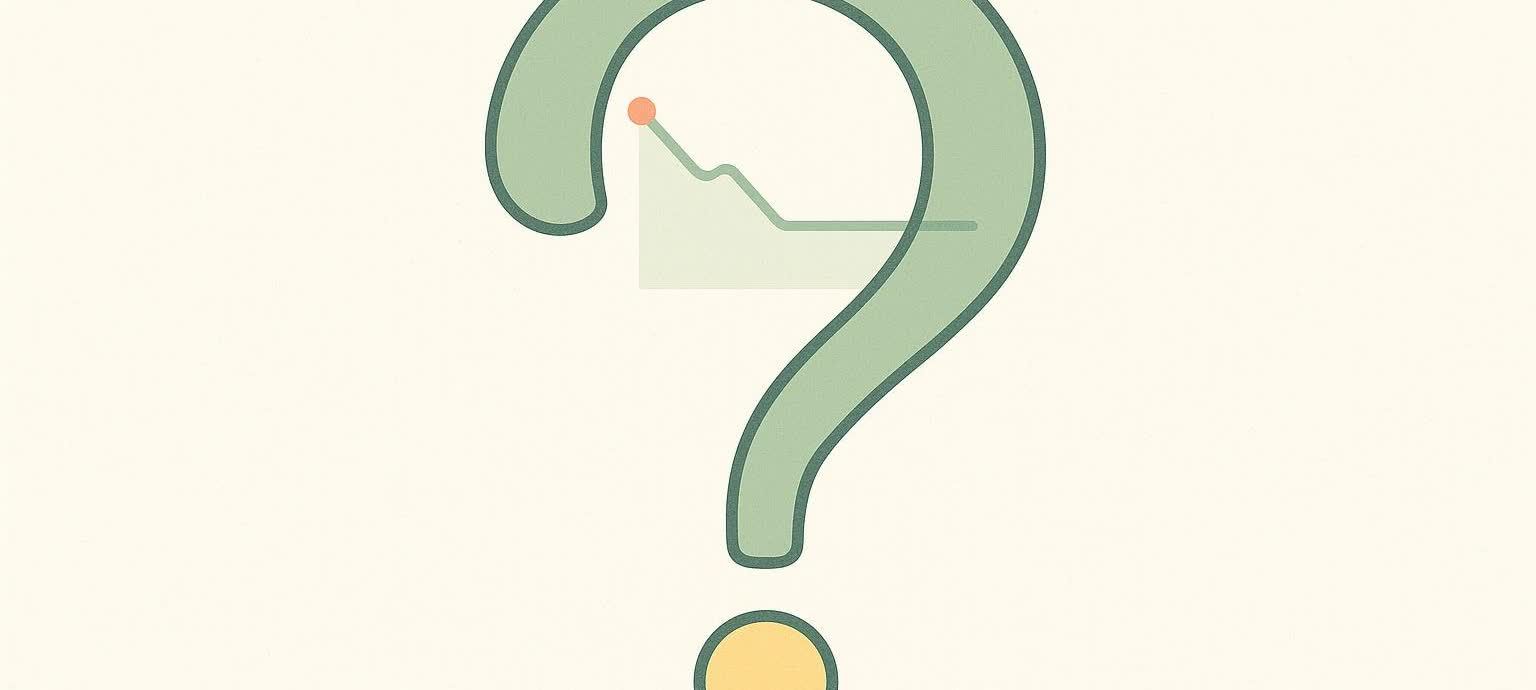 A green question mark contains a line graph showing initial drop followed by plateau, symbolizing uncertainty about weight loss results.