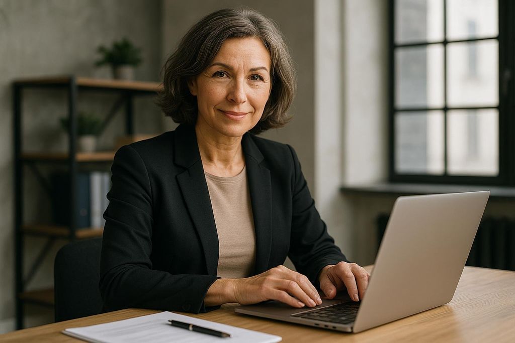 Woman focused at a laptop