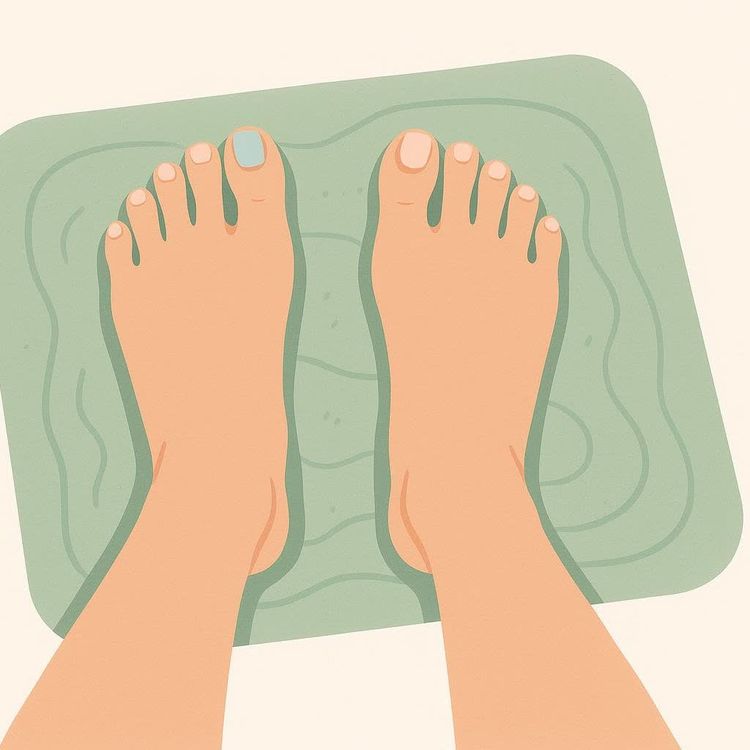 Top-down illustration of bare feet on a mat.