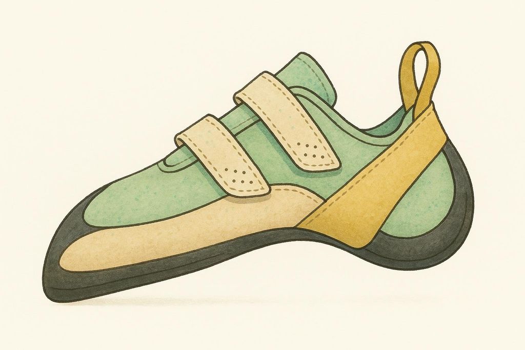 Profile illustration of an aggressive bouldering shoe with a curved toe