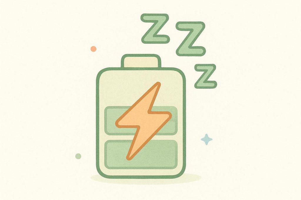 An icon depicting a battery charging, with a lightning bolt inside it and three 'Z's floating above it, symbolizing sleep as a form of recovery or recharging.