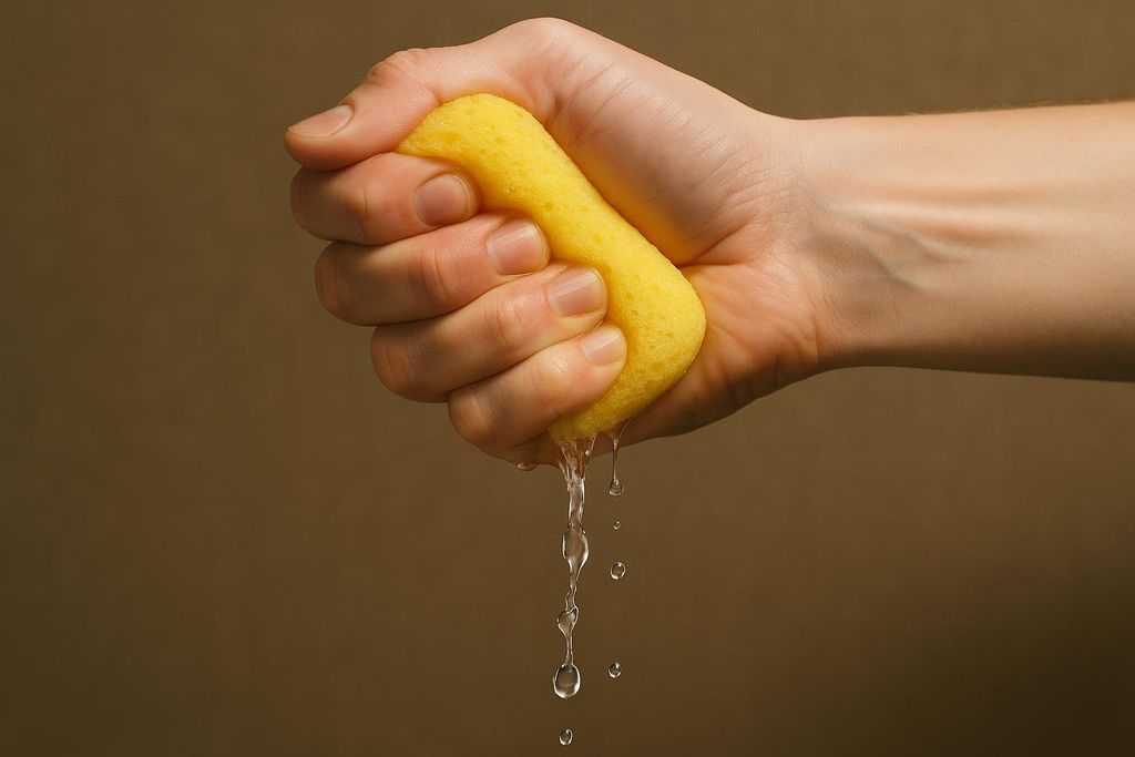 Sponge squeezing out water representing water weight vs muscle loss