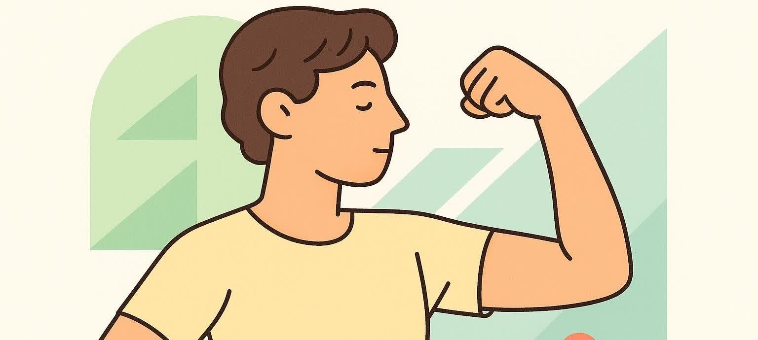 Stylized illustration of a person confidently flexing their arm, representing arm strength and workout success.