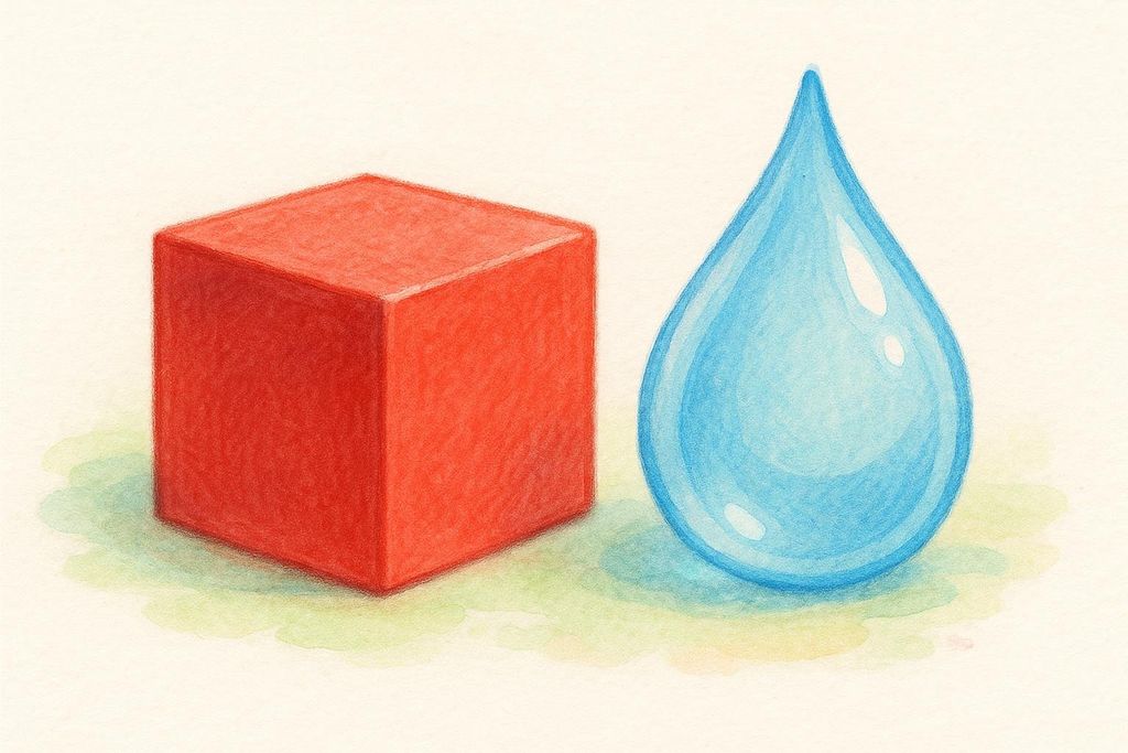 Visual comparison of a solid muscle block versus a water retention droplet