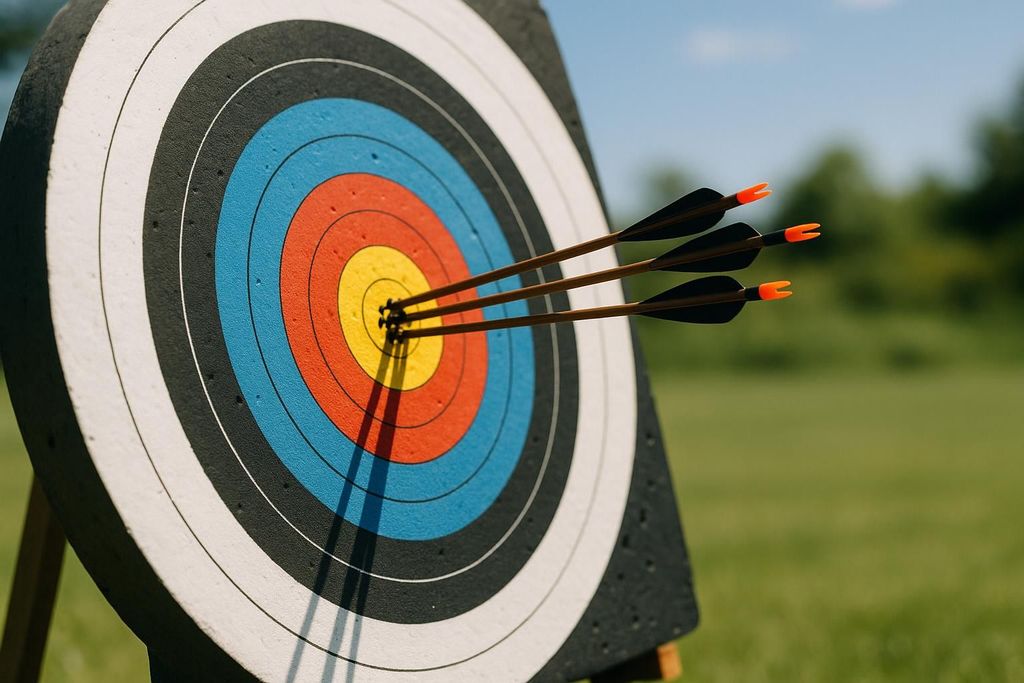Archery target with arrows in the bullseye, symbolizing the pin-point accuracy of DEXA scans.