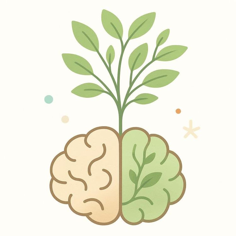 A stylized brain icon growing leaves