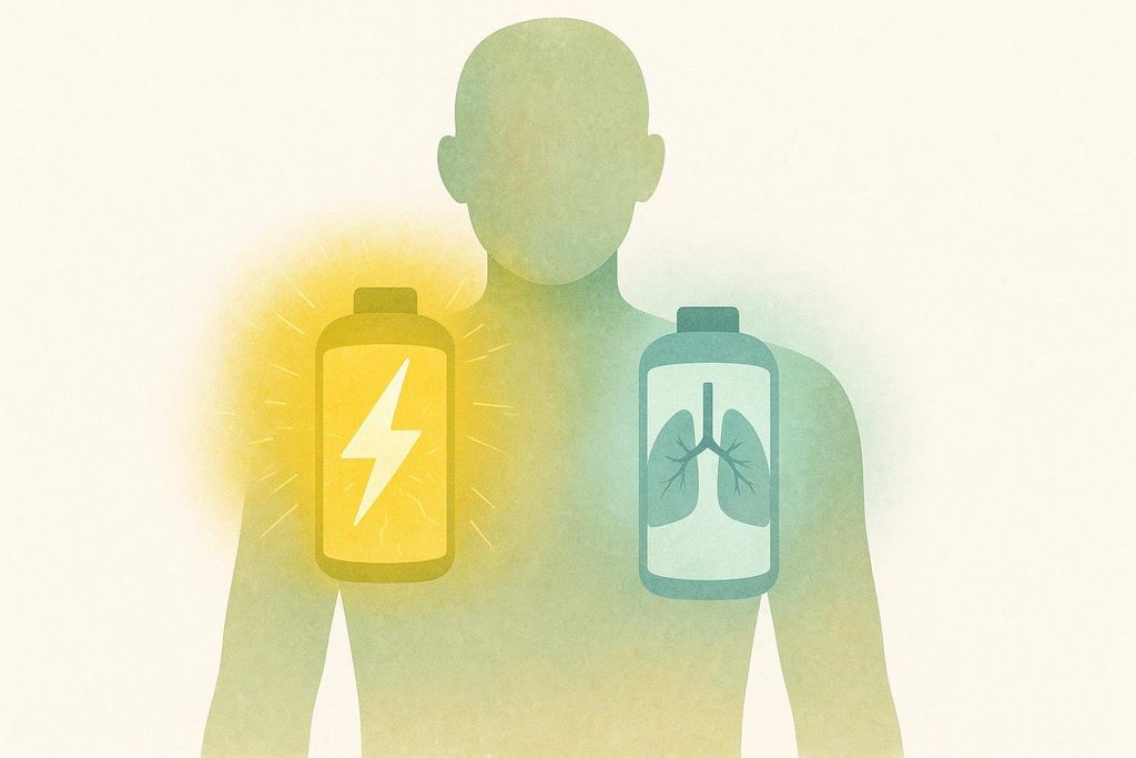 Illustration of the anaerobic (lightning bolt) and aerobic (lungs) energy systems being trained simultaneously during a Tabata workout.