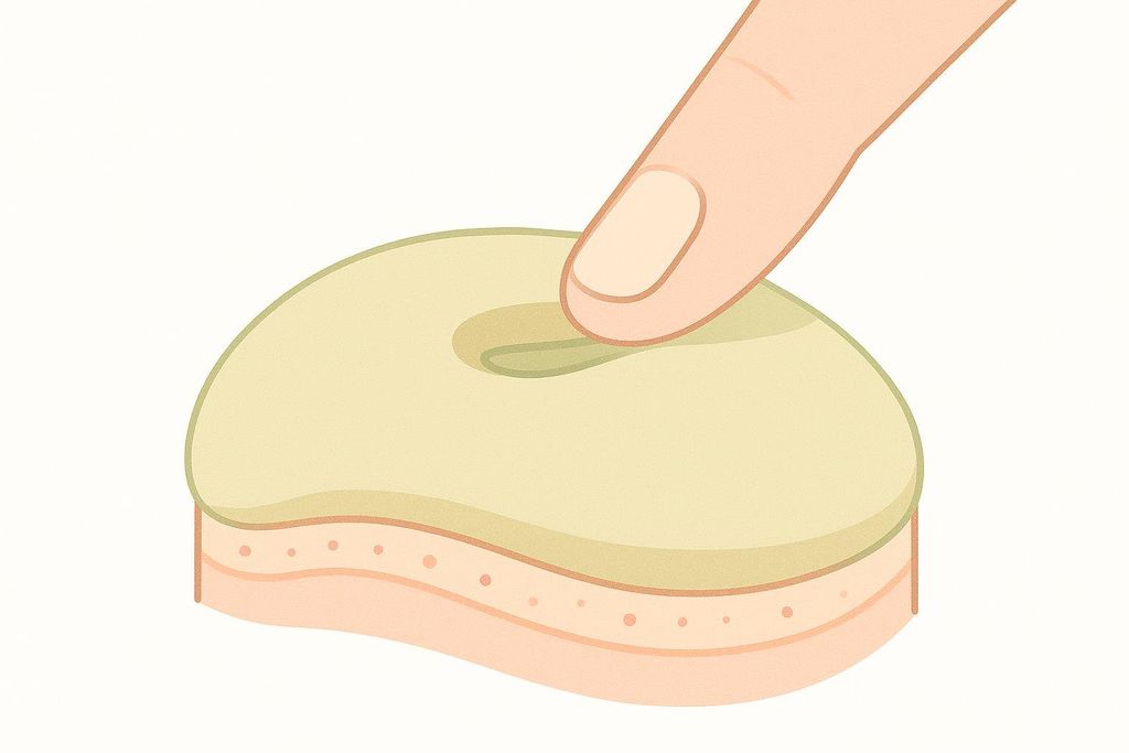 A diagram illustrating pitting edema, where a finger presses into swollen, discolored skin, leaving a clear indentation.