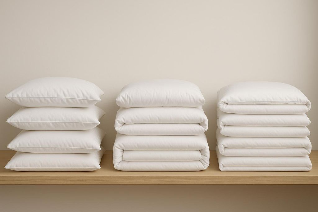 Stacks of folded bedding representing different types of grounding sheets.