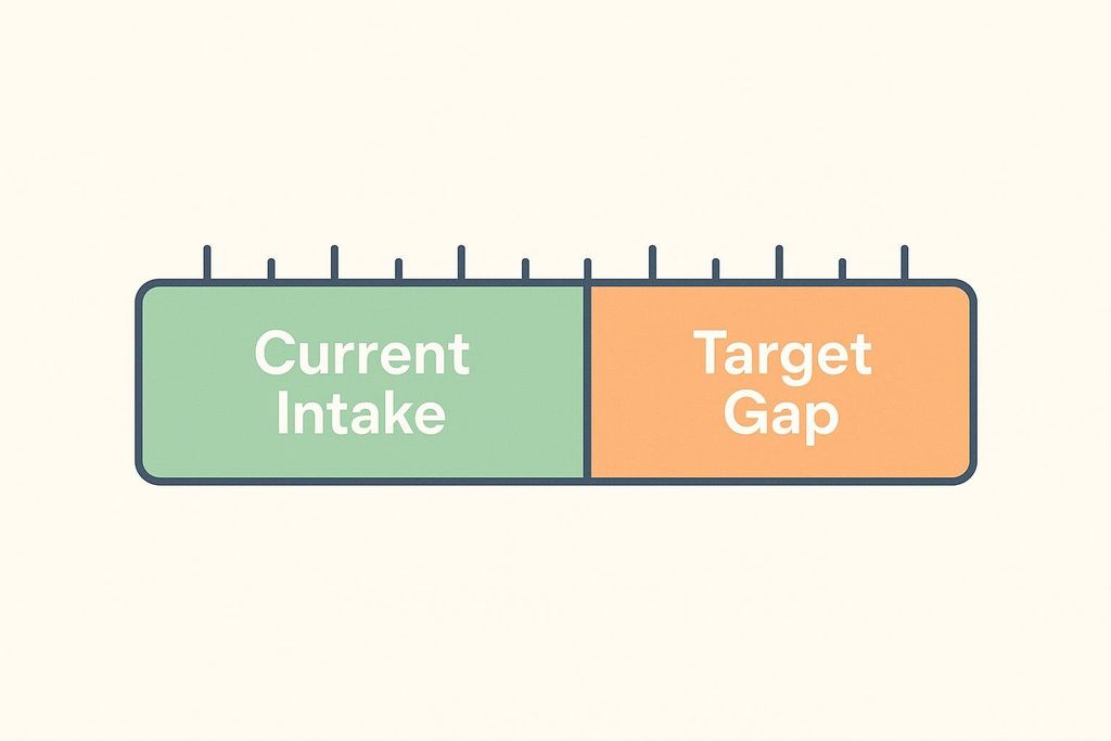 A diagram illustrating 'Current Intake' in a green box and 'Target Gap' in an orange box, with tick marks above both, suggesting a measurement or progress bar.
