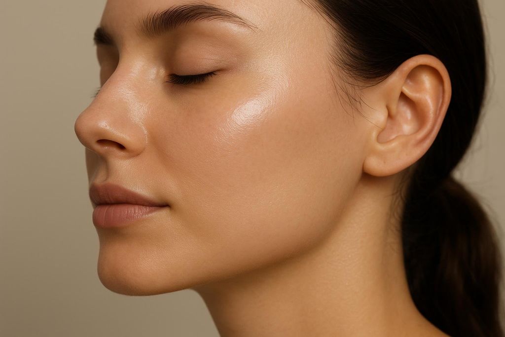 Close-up of a woman's profile with closed eyes, showcasing her smooth, glowing skin, representing the primary benefit of Type I collagen.