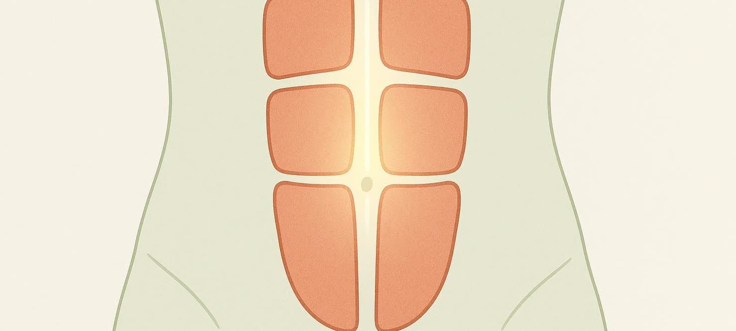 Stylized illustration of diastasis recti, showing the separation of the abdominal muscles.