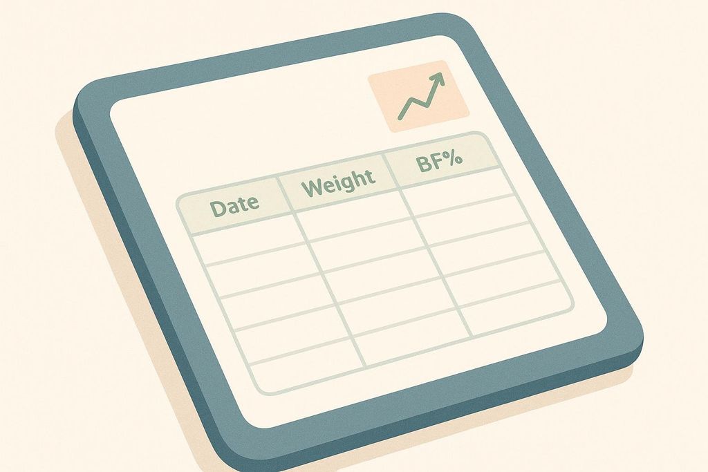 Illustration of a chart or table used to track body fat percentage and weight over time.