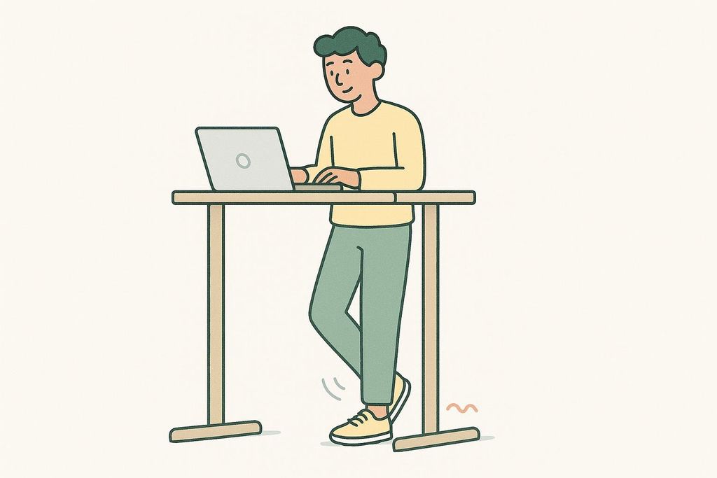 An illustration depicting a person working at a standing desk, representing Non-Exercise Activity Thermogenesis (NEAT).