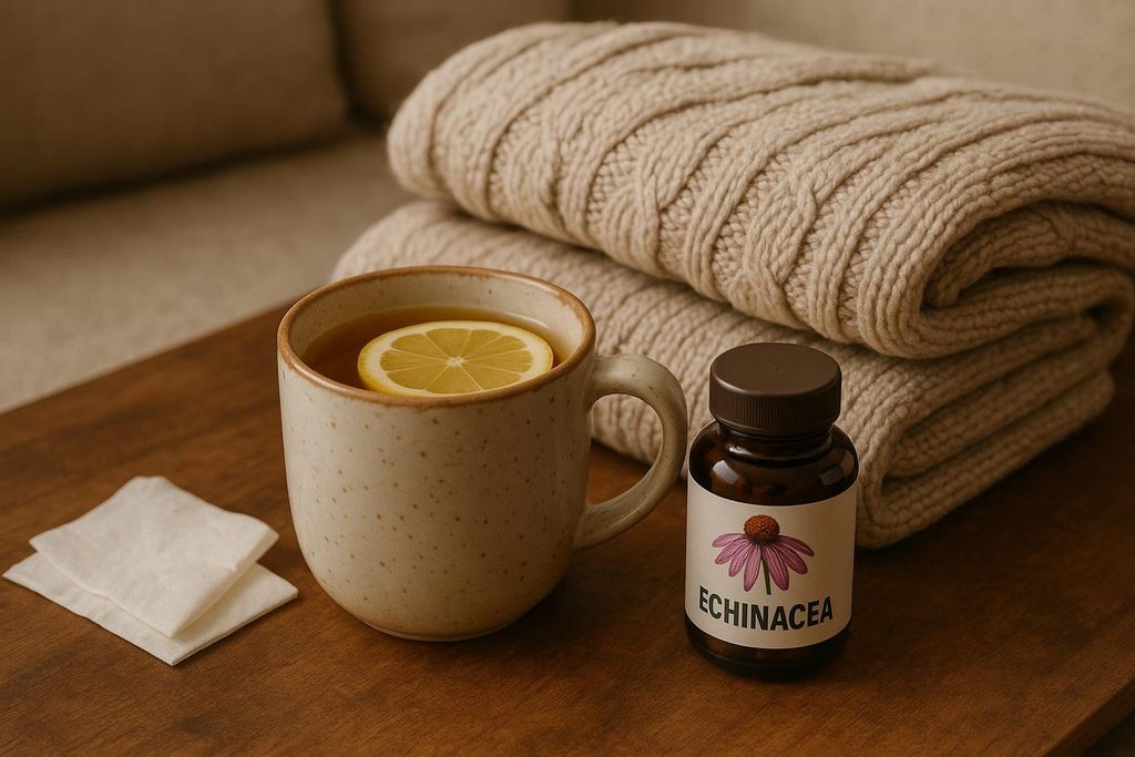 Cozy tea and supplement arrangement for cold care