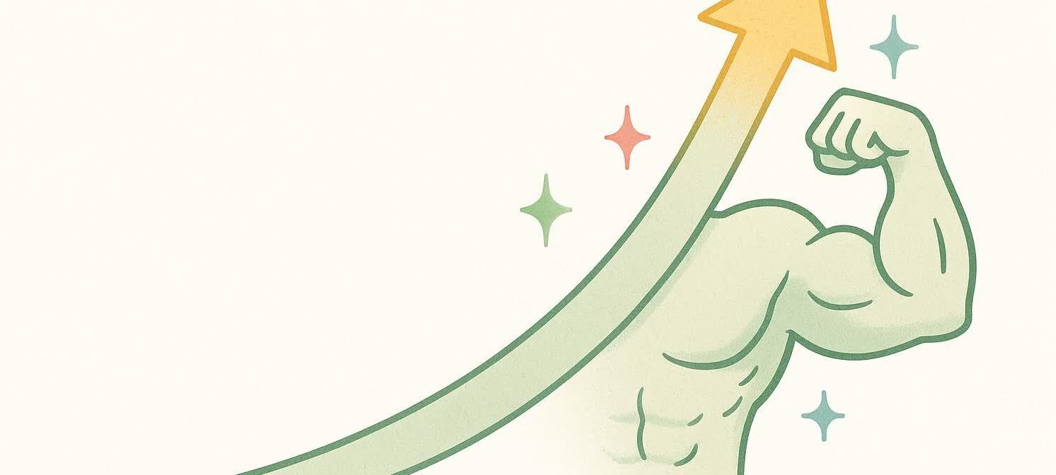 An abstract illustration depicting an arrow rising upwards, symbolizing progress, that transforms into a muscular arm flexing, representing strength gained from a 30-day workout challenge.