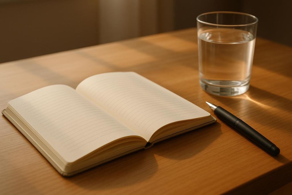 An open notebook and pen resting on a desk for health research.