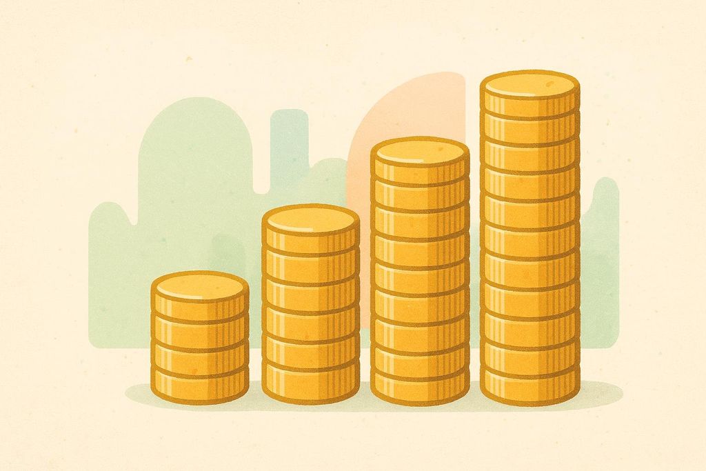 A comparative chart made of coins showing price increases from bulk peptides up to retail brands.