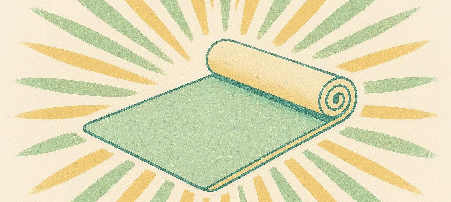 Illustration of a sun motif radiating heat above an exercise mat