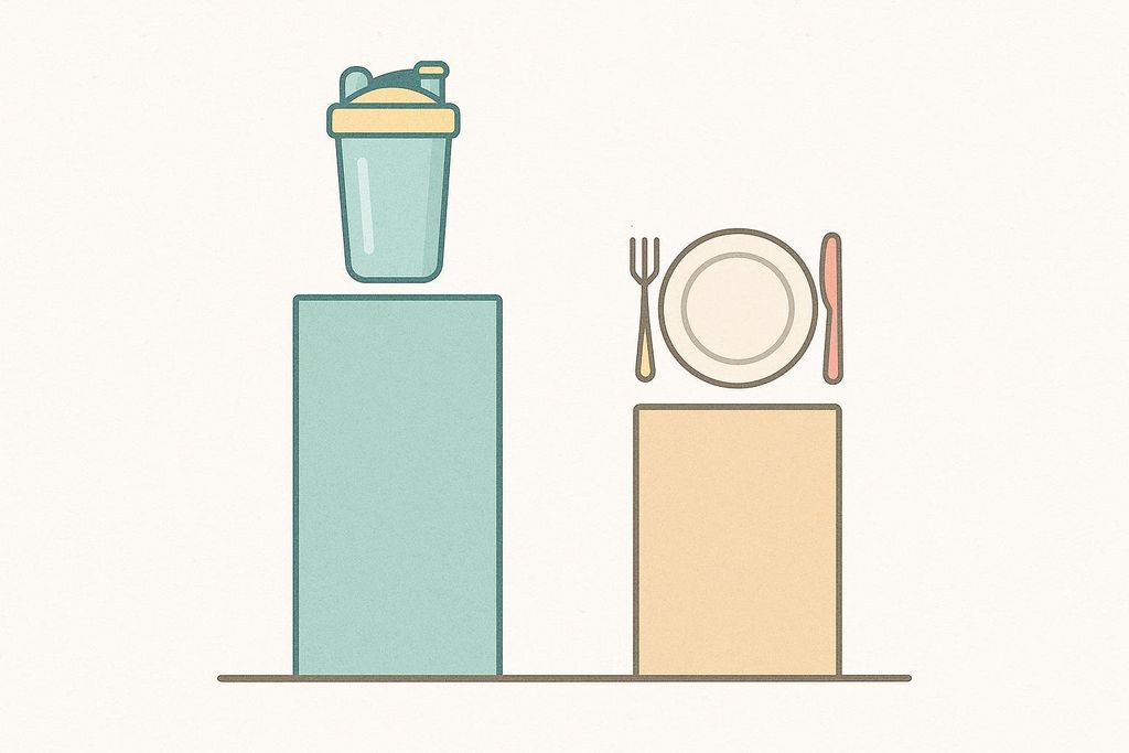 A bar chart comparing a shake to a food-based dinner, where the bar representing the shake is significantly taller. This suggests the shake offers greater benefits, potentially for weight loss or nutritional value, compared to a traditional dinner.