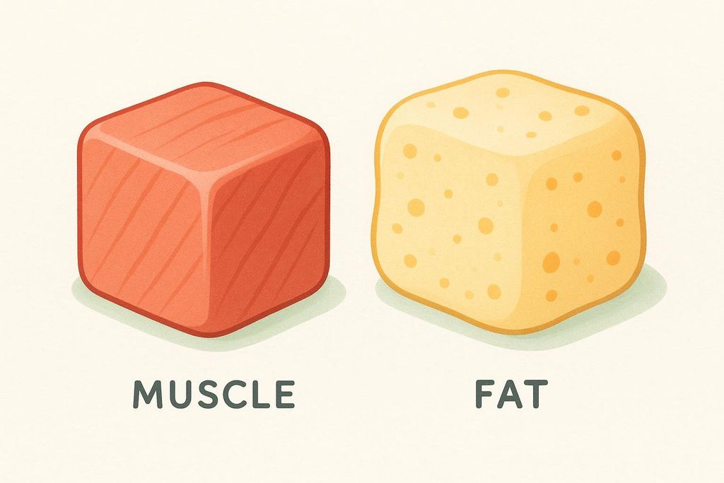 Abstract illustration comparing density of muscle versus fat
