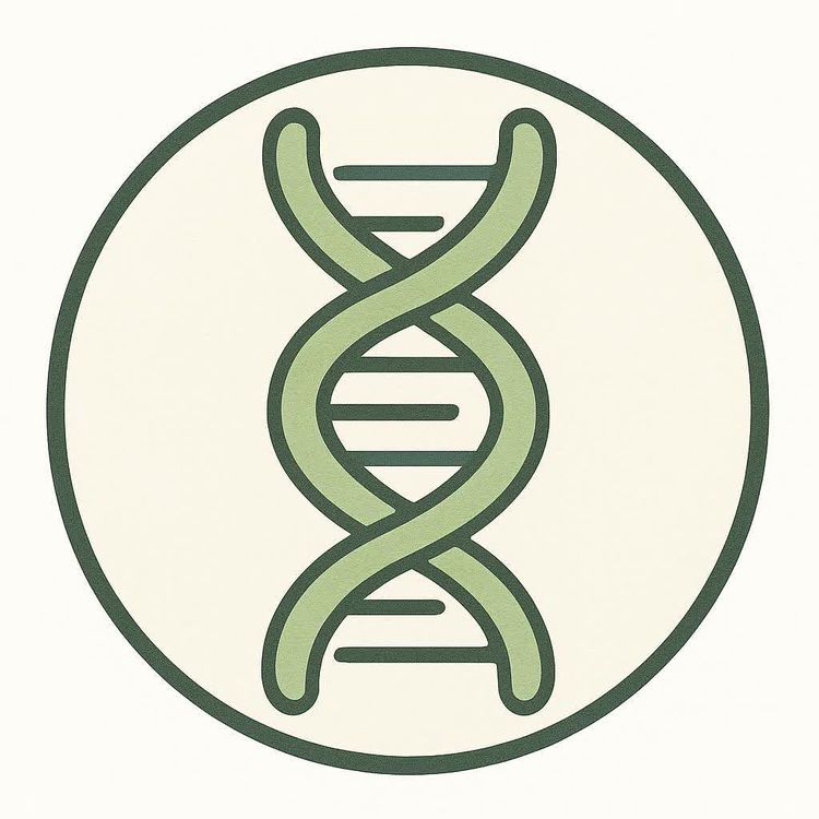 A stylized circular icon of a DNA double helix.