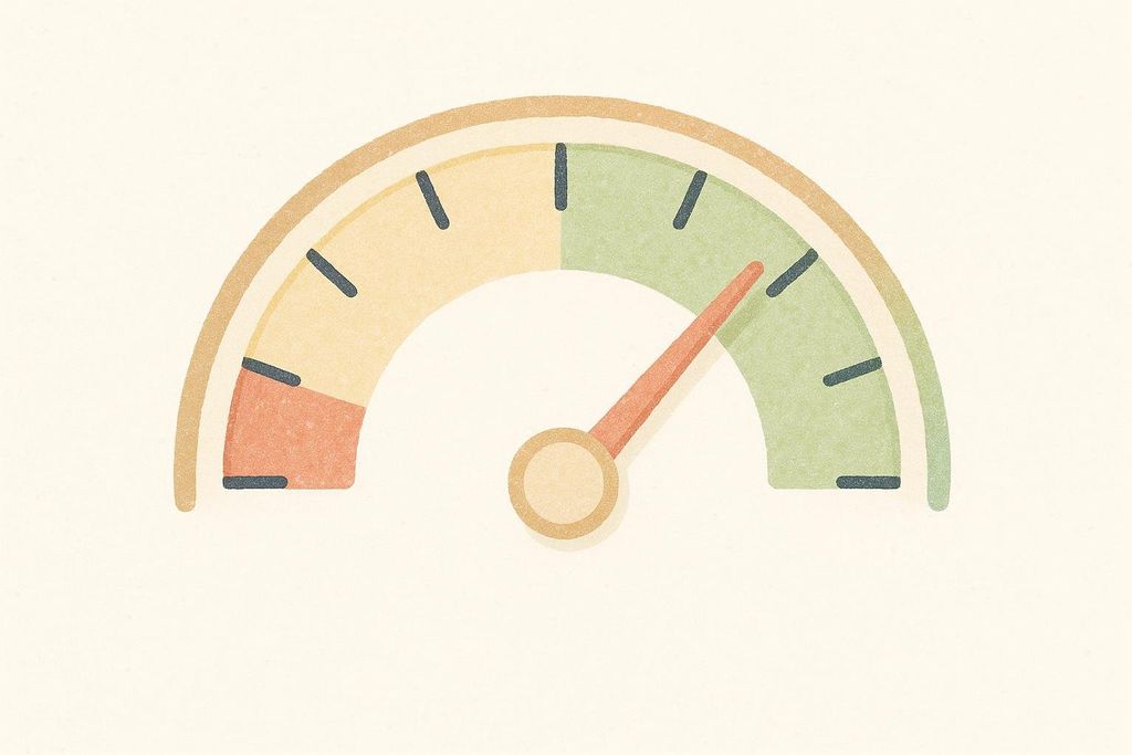 An illustration of a gauge showing the 'Reverse Diet' process by moving from a red zone (deficit) to a green zone (maintenance). The needle points to the green zone, indicating maintenance.