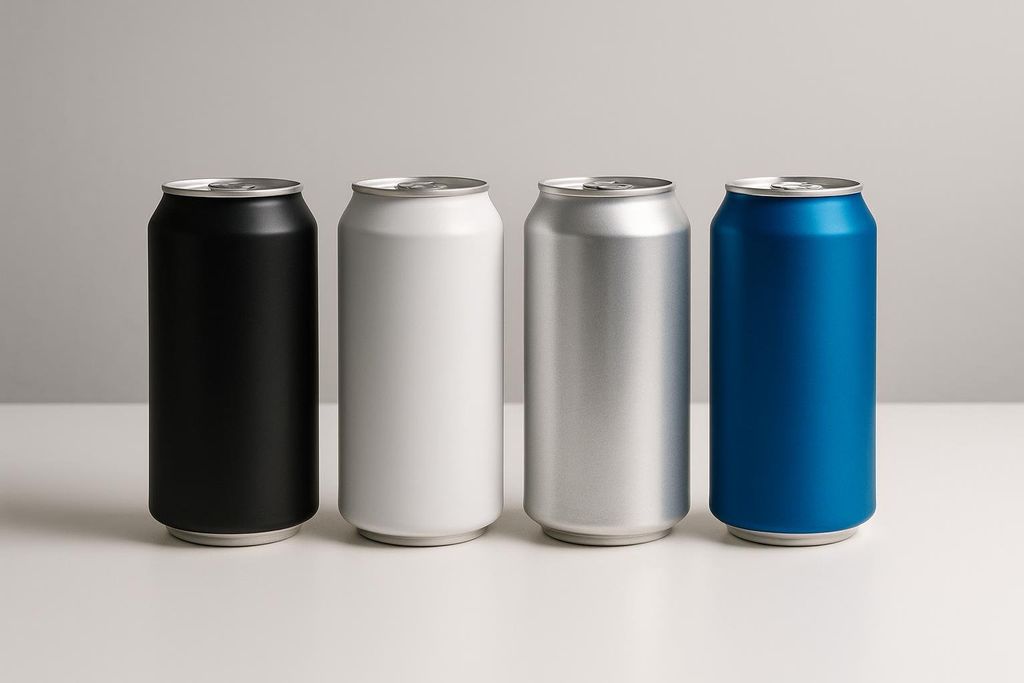 Various colored aluminum water cans lined up in a row