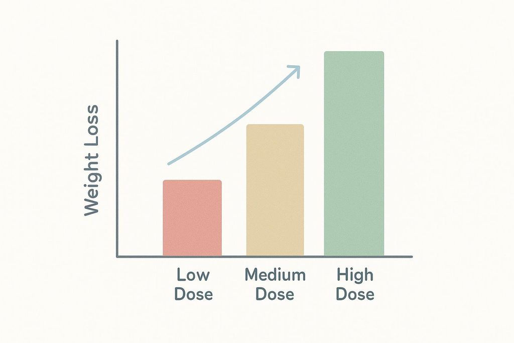 A bar chart shows weight loss increasing with higher doses of Trulicity. The bar for low dose is the lowest, the bar for medium dose is higher, and the bar for high dose is the highest.