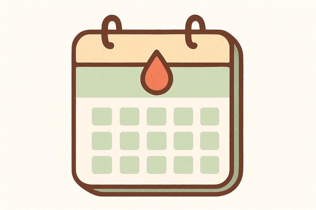 An abstract calendar icon displaying a drop of blood at the top, symbolizing a menstrual period or tracking fertility cycle.