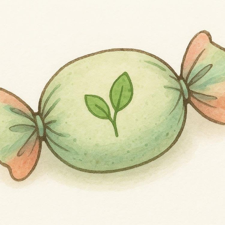 Illustration of a wrapped candy with a leaf motif