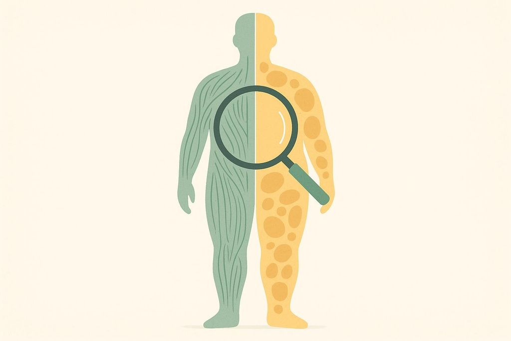 Illustration symbolizing body composition analysis: distinguishing fat from muscle.