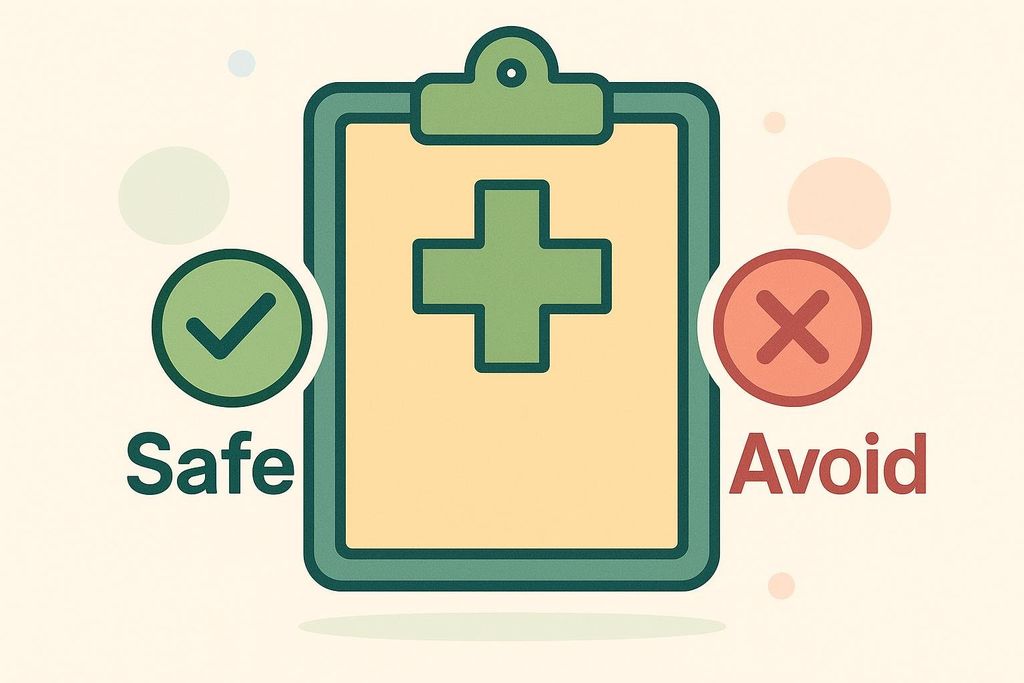 Clipboard illustration indicating safe versus avoid categories
