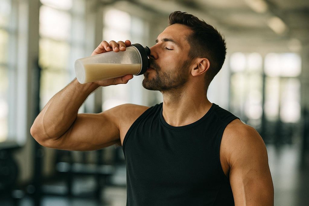 Athlete drinking a protein shake