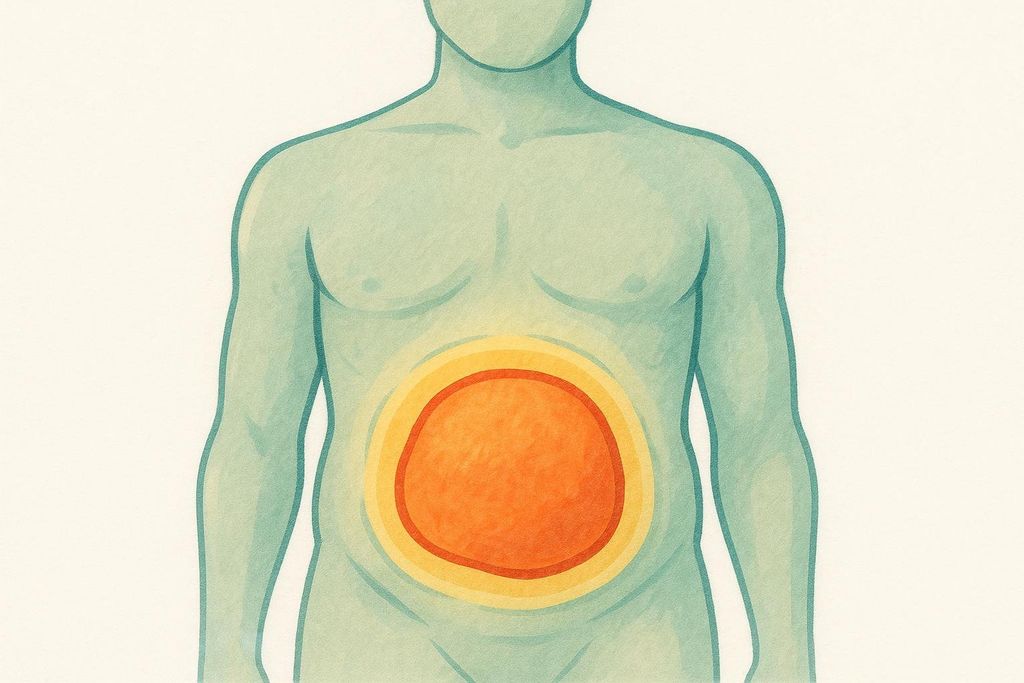 Silhouette of a torso showing the location of deep visceral fat.