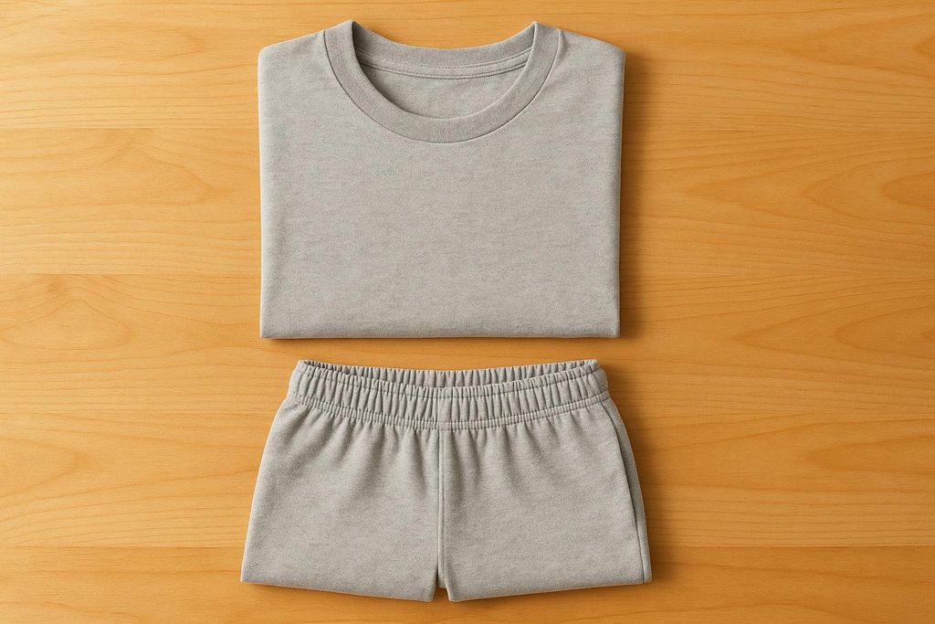 Folded athletic clothing free of metal components ready for a diagnostic or wellness scan