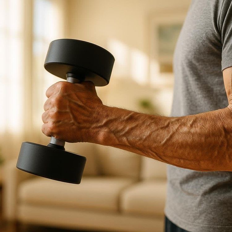 Minimalist icon of a dumbbell and bone