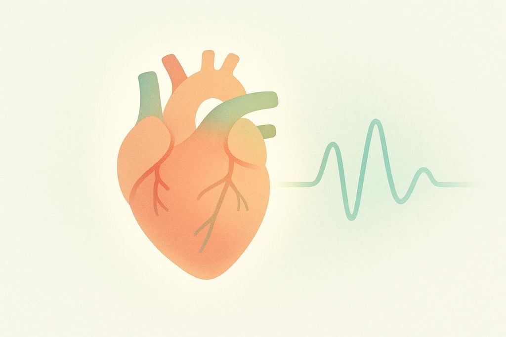 An illustration depicts a vibrant, healthy heart emanating a subtle glow, accompanied by a flowing electrocardiogram (ECG) line indicating a steady heartbeat, all set against a soft, light background.