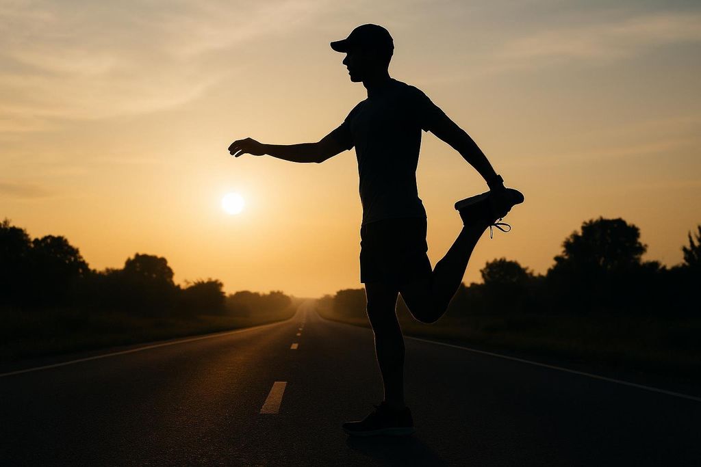 Runner balancing on one leg to improve stability.