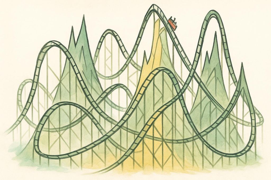 A jagged roller coaster track representing hormonal volatility