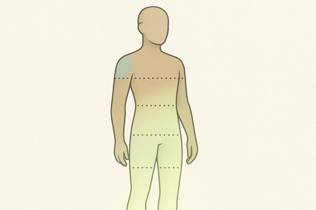 Abstract outline of a human figure with highlighted hip and leg regions