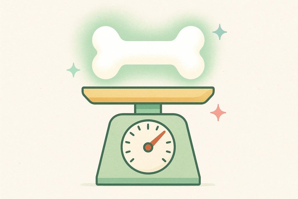 An illustration of a large white bone resting on the tray of a vintage-style green kitchen scale, indicating gold-standard accuracy. Small sparkle icons surround the bone, emphasizing its importance.