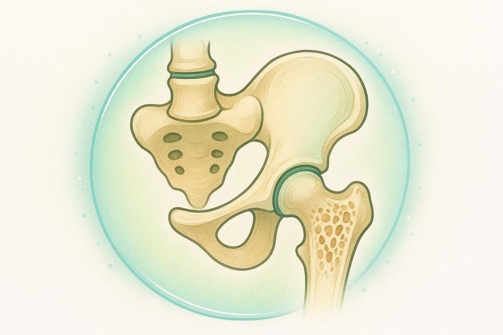 An illustration showing a resilient, protected hip bone.